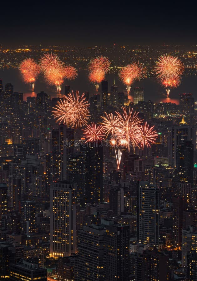 Night City Fireworks Display royalty-vrije illustratie