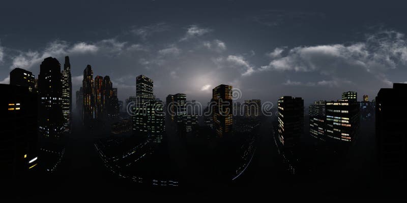 Skyscrapers against the sky, panorama of the city with high-rise buildings, Night city. HDRI . equidistant projection. Spherical panorama. panorama 360. environment map, 3D rendering. Skyscrapers against the sky, panorama of the city with high-rise buildings, Night city. HDRI . equidistant projection. Spherical panorama. panorama 360. environment map, 3D rendering