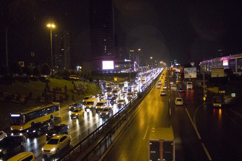 Night City Istanbul. Cars and Highway Editorial Photography - Image of ...