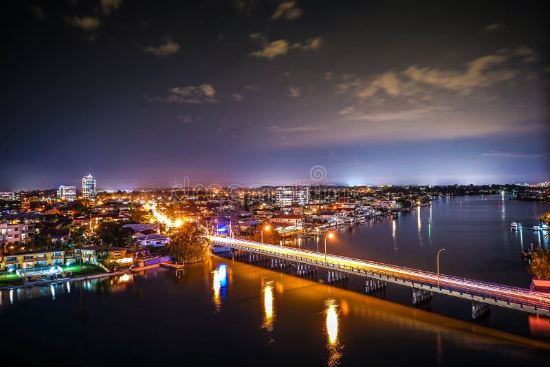 Night City Landscape at the Gold Coast City, Australia Stock Image