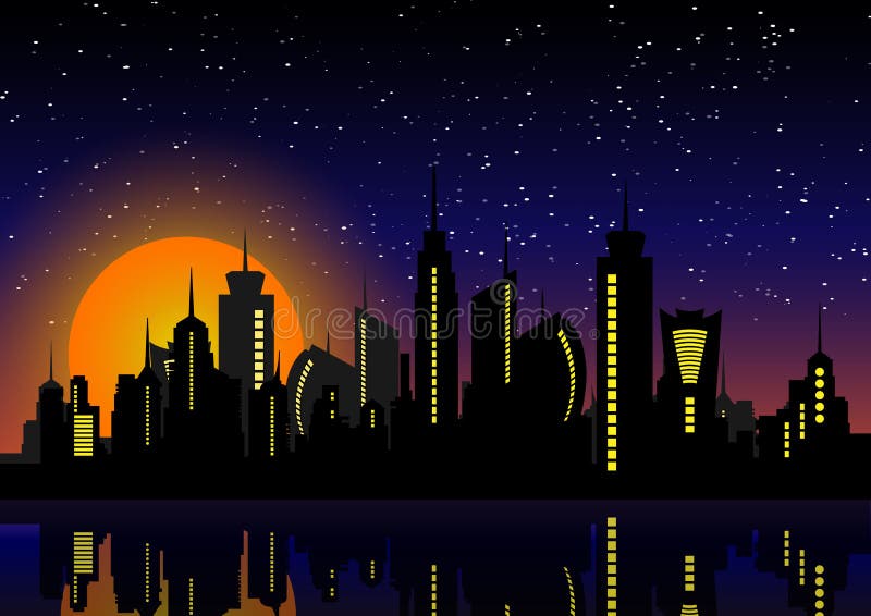 Night City Skyline. Cityscape Background, Beautiful Night Stock Vector -  Illustration of blocks, black: 106127482