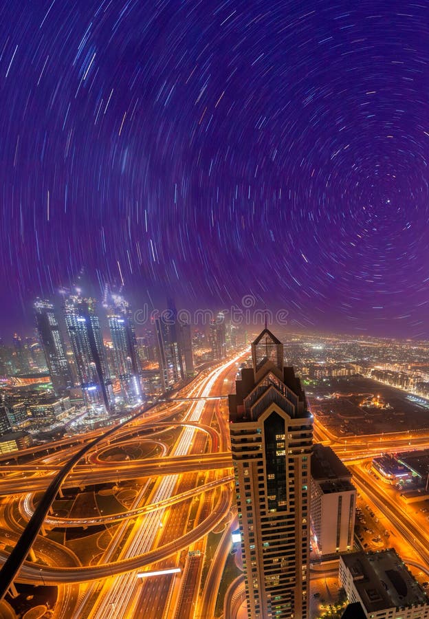 Night cityscape of Dubai with modern futuristic architecture , United Arab Emirates stock photos
