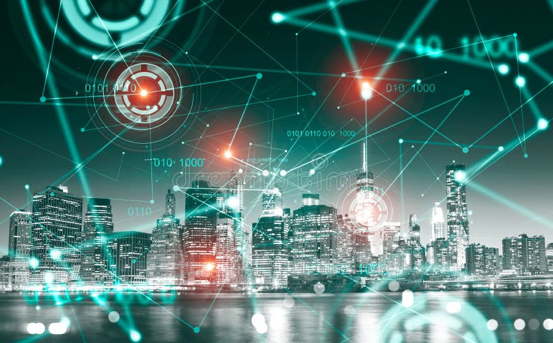 Night cityscape with immersive HUD interface stock photography Night cityscape with immersive HUD interface stock photography