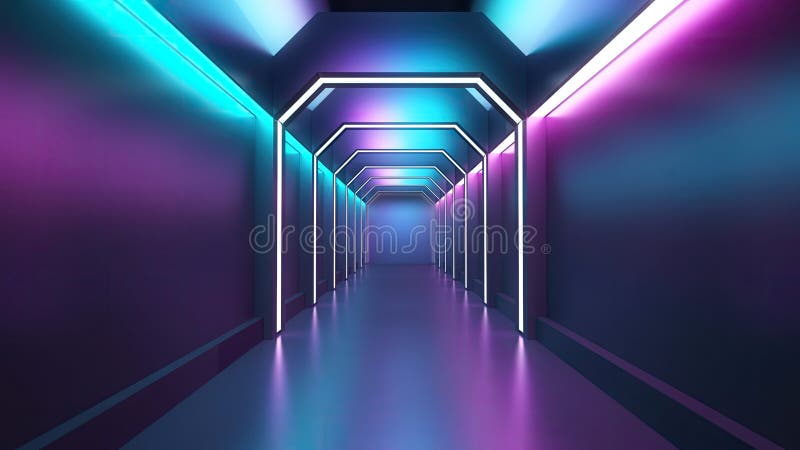 Night Club Interior Neon Lights. 3d Render for Laser Show. Fluorescent ...