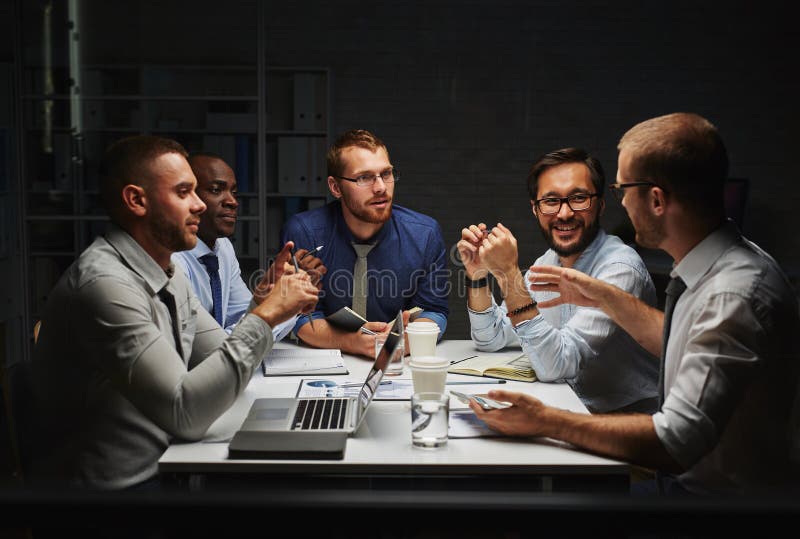 Night meeting stock photo. Image of planning, teamwork 73593234