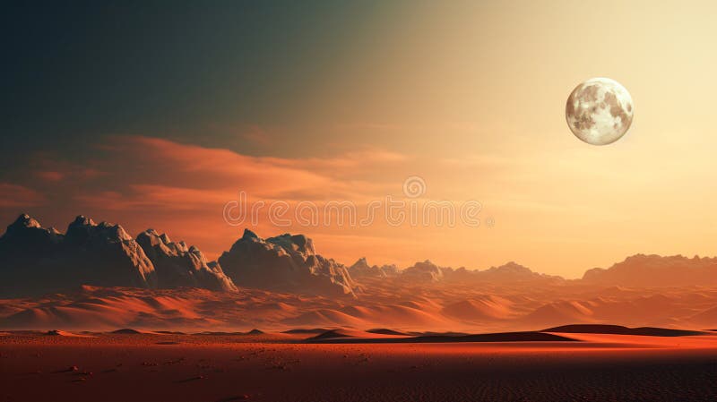 Night dramatic desert landscape with stock illustration