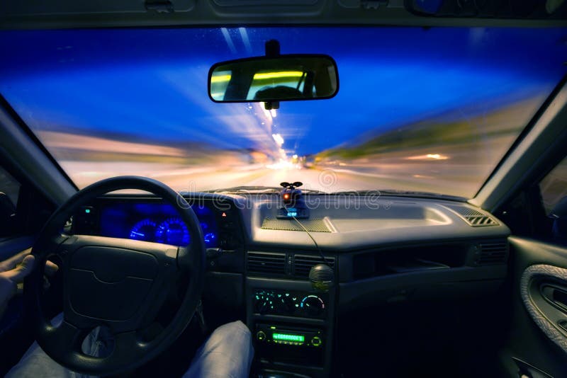 Night Driving Car Interior stock photo. Image of drive 61381966