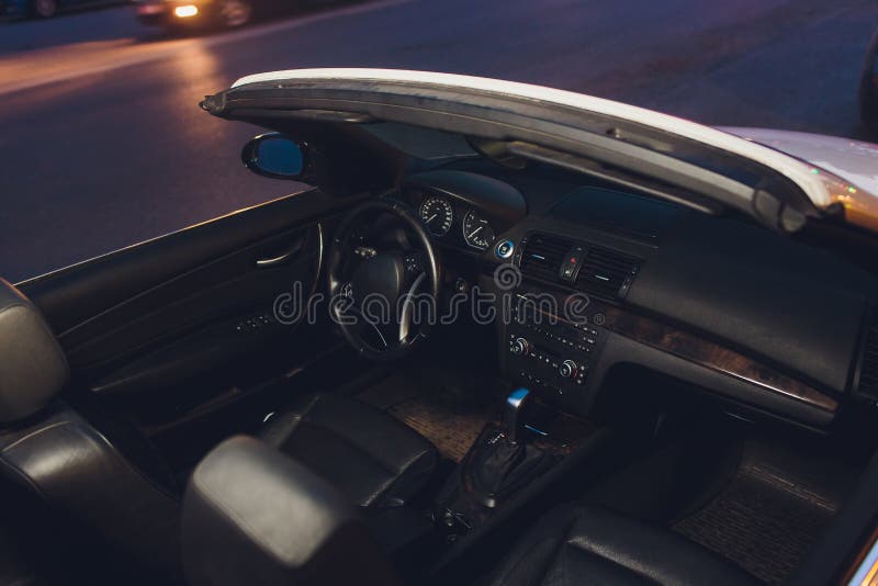 Night Driving a Convertible with the Top Down. Stock Image Image of