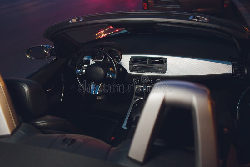 Night Driving a Convertible with the Top Down. Stock Image Image of