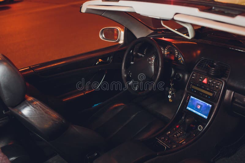 Night Driving a Convertible with the Top Down. Stock Image Image of