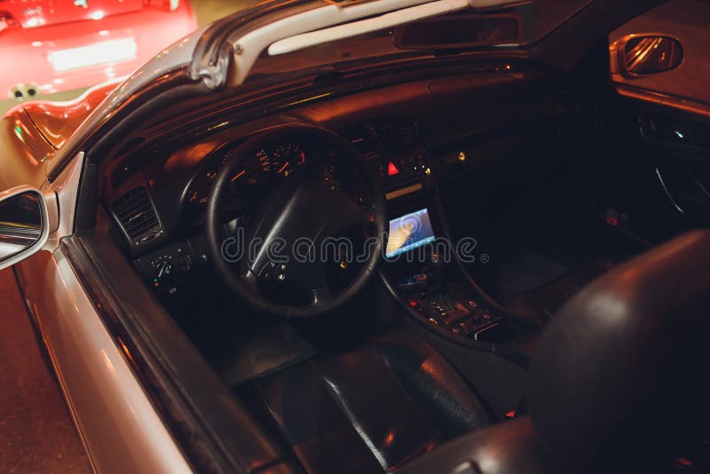 Night Driving a Convertible with the Top Down. Stock Photo Image of