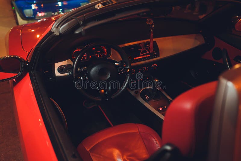 Night Driving a Convertible with the Top Down. Stock Image Image of