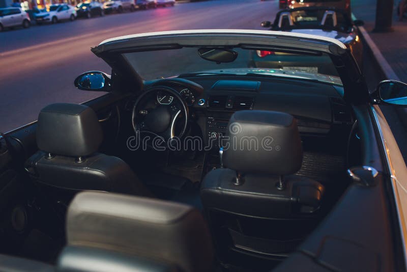 Night Driving a Convertible with the Top Down. Stock Photo Image of