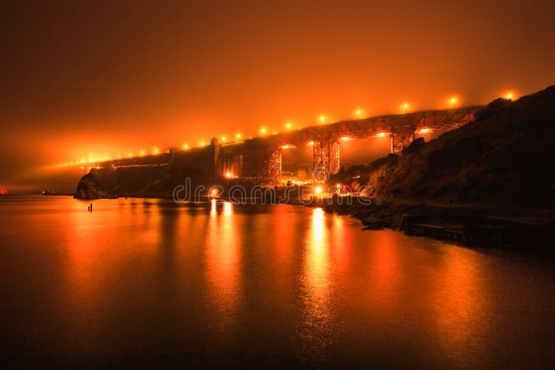 Night fires at Golden Gate Bridge