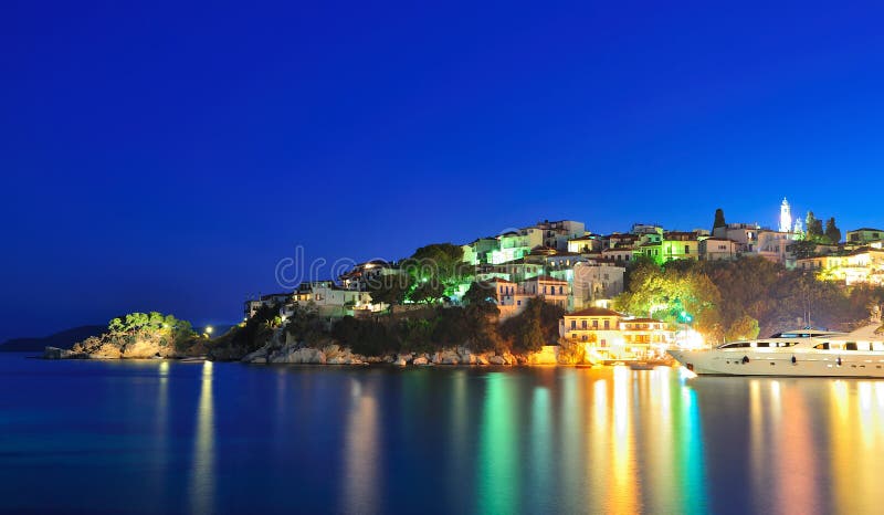 Night image from the island of Skiathos, Greece royalty free stock images Night image from the island of Skiathos, Greece royalty free stock images