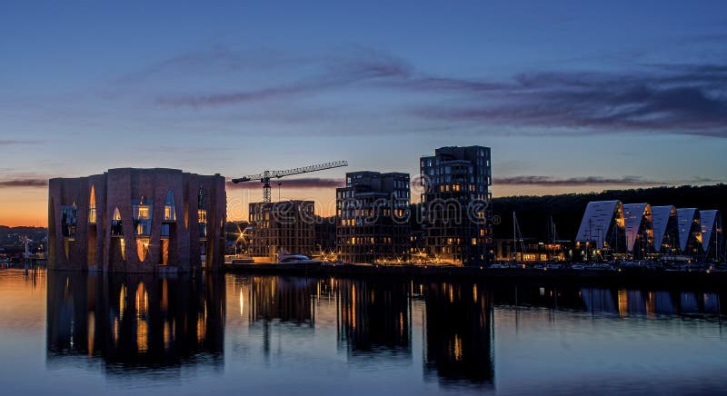 Beatiful evening in Denmark. Night view on the city. stock photos Beatiful evening in Denmark. Night view on the city. stock photos