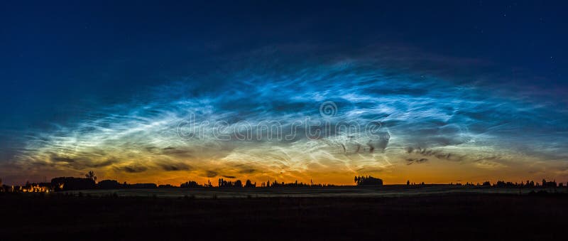 Night landscape with Noctilucent clouds at Lithuania royalty free stock photography