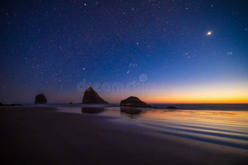 Night Landscape On The Pacific Ocean With Landscape But Starry Sky