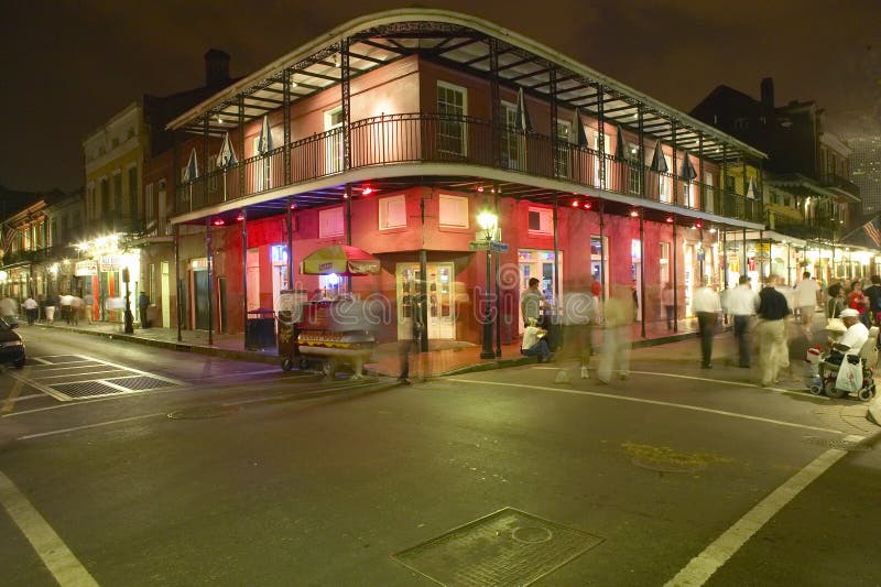 Night Life With Lights On Bourbon Street In French Quarter New Orleans