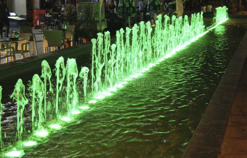 Night Lighted Fountain in Antalya Center, Turkey Stock Image Image of
