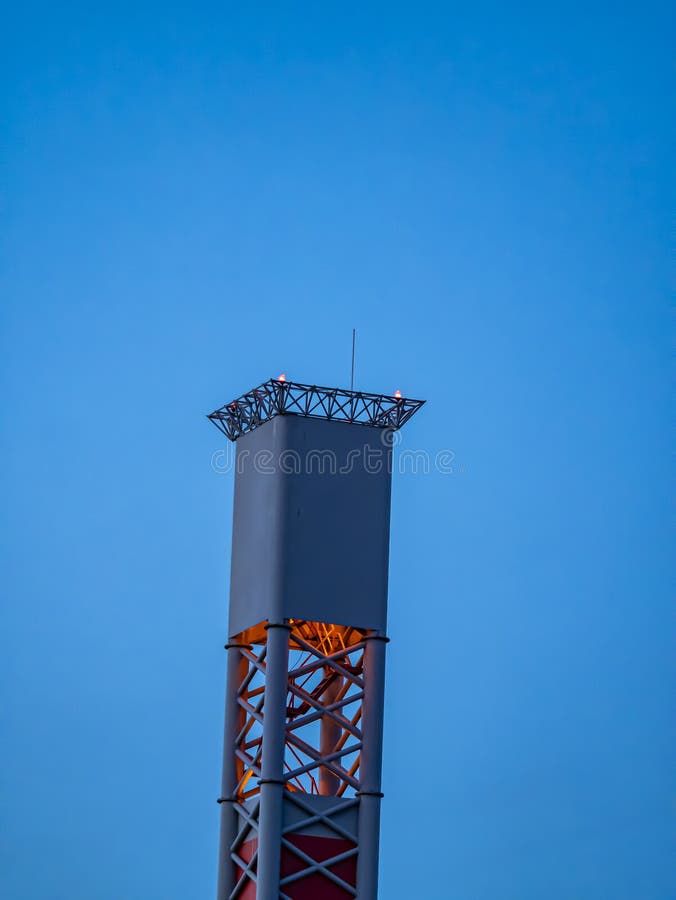 Night Lights of an Industrial Tower Stock Photo Image of night