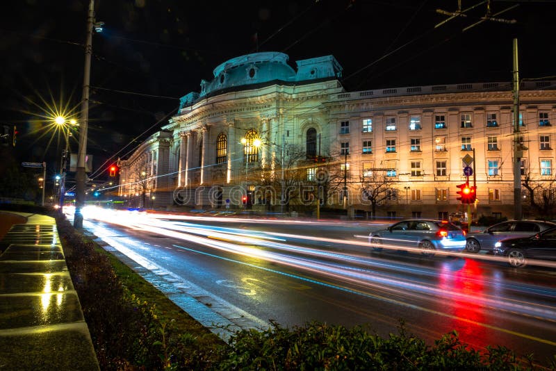 Night Lights of Sofia City Centre Architecture, Famous Buildings Stock