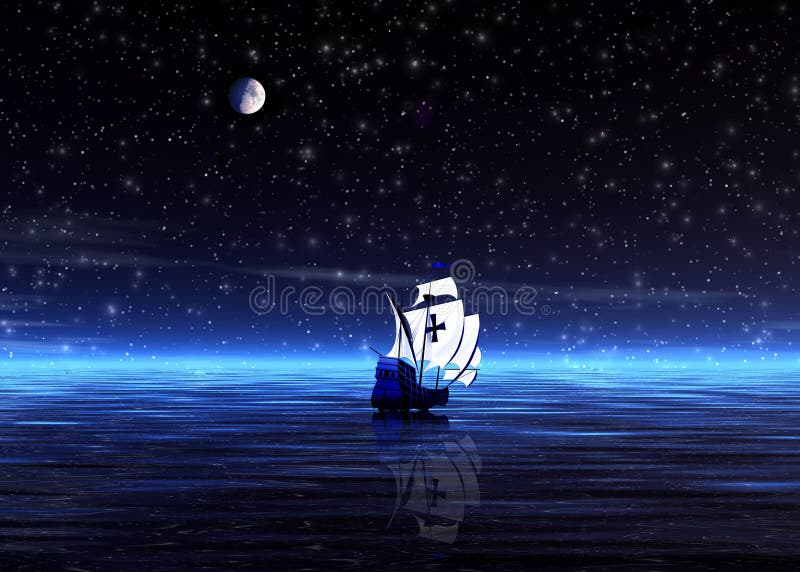 Night. Lonely sailer