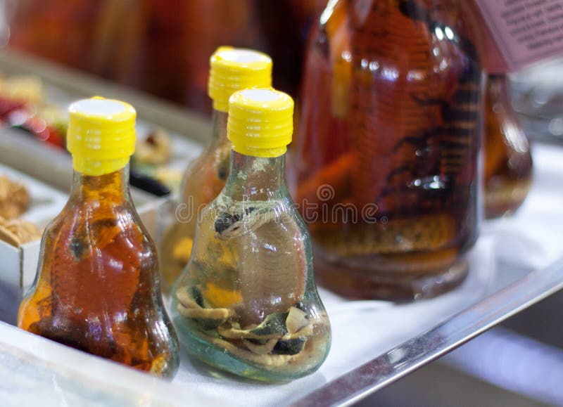 Night Market Phu Quoc Bottle Of Snake Schnaps stock photos Night Market Phu Quoc Bottle Of Snake Schnaps stock photos