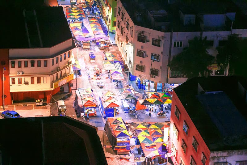 Night Market Street Kuala Lumpur, Malaysia. Stock Image - Image of