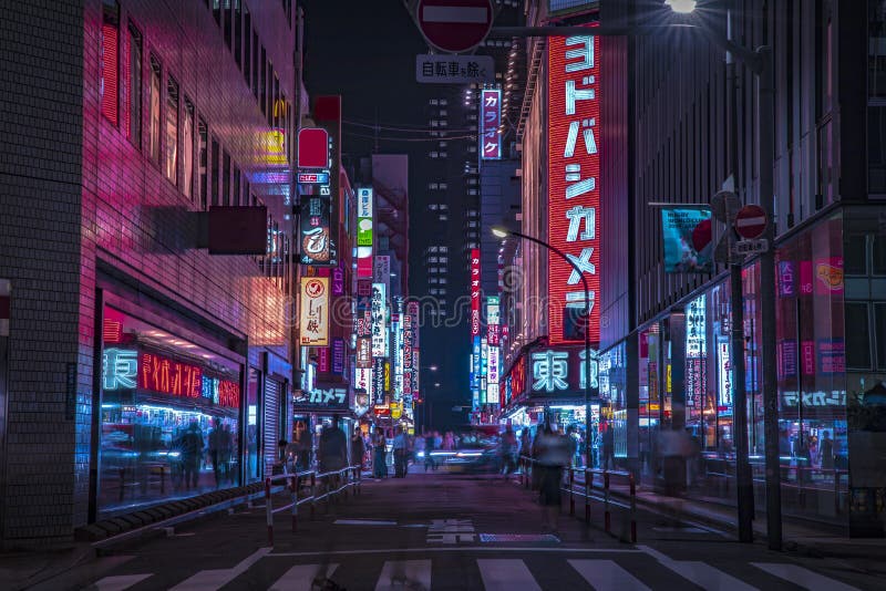 A Night of the Neon Street at the Downtown in Shinjuku Tokyo Wide Shot ...