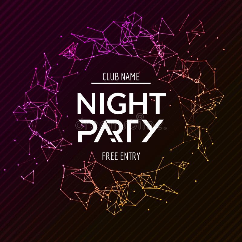 Night Party poster. Shiny banner club disco. Dj dance summer invitation vector illustration Night Party poster. Shiny banner club disco. Dj dance summer invitation vector illustration