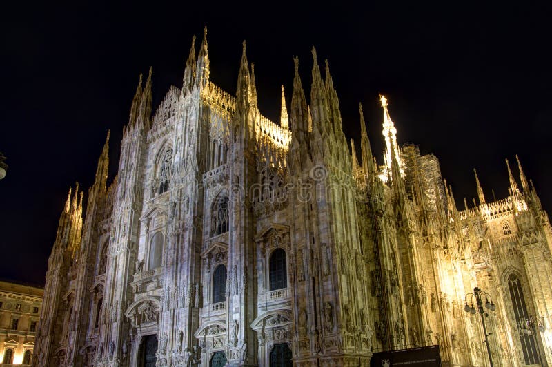 Night Photo of the Famous Cathedral Duomo Di Milano on Piazza in Milan ...