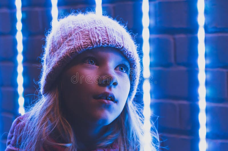 night portrait of an eight-year-old girl royalty free stock images