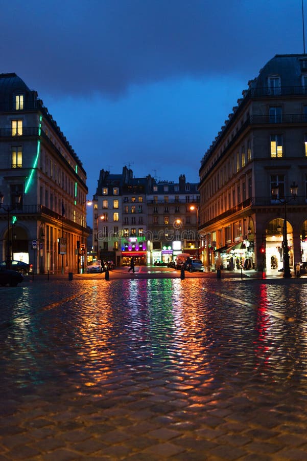 Night rain in Paris. editorial image. Image of night - 74323955
