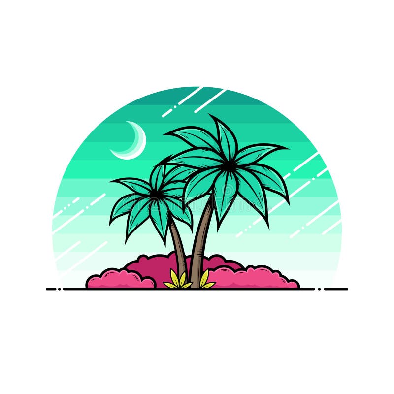 Night Rainforest Cartoon Clipart with Palm Trees Stock Vector