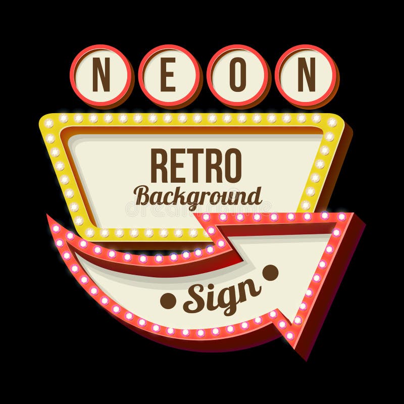 Night retro sign with lights vector illustration
