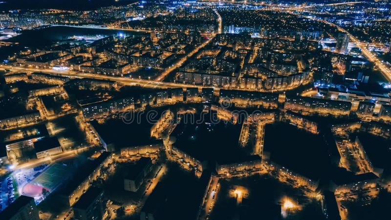 Night Drone Hypperlapse in Riga city, town Timelapse, block of flats, Slow Flight, living houses, real estate, latvia