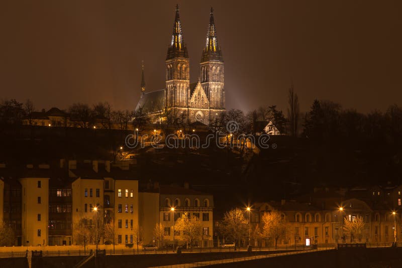 Night romantic Prague gothic castle, Czech republic