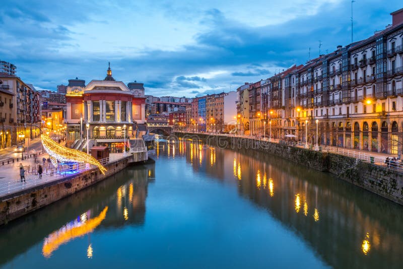 Night Scene of Bilbao Old Town, Spain Editorial Stock Photo - Image of ...
