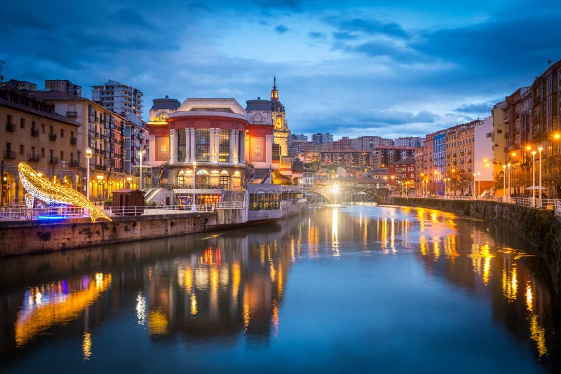 Night Scene of Bilbao Old Town, Spain Stock Image - Image of cityscape ...