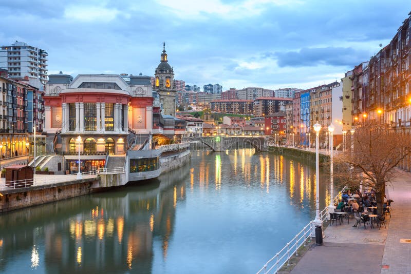 Night Scene of Bilbao Old Town, Spain Editorial Stock Photo - Image of ...