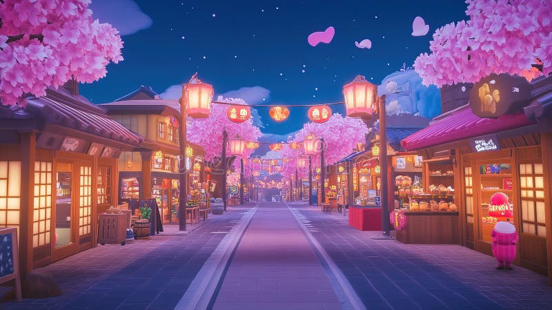 Peaceful Street Lined Cherry Blossoms Stock Photos - Free