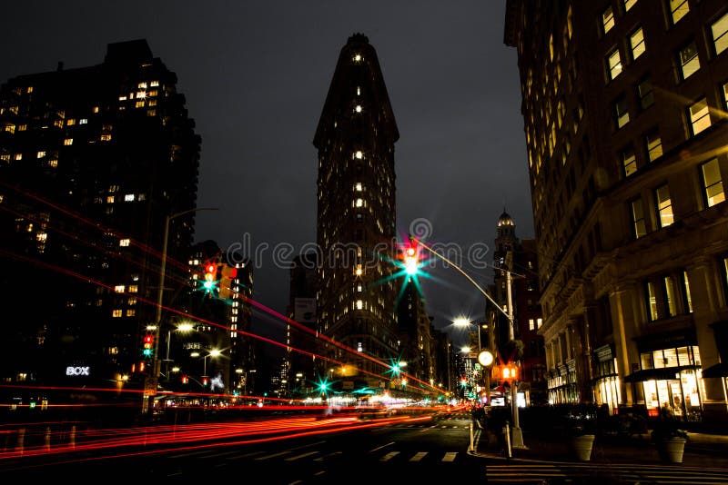 Night Scene at the Flatiron Building stock image