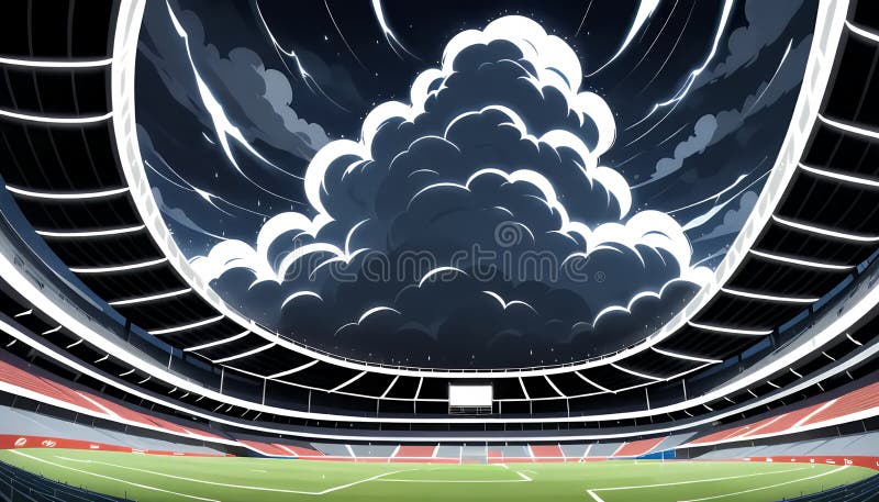 Night Stadium Under Dramatic Cloudy Sky Pixel Art Animation vector illustration