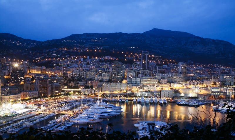 Night scene of Monaco Bay royalty free stock photography Night scene of Monaco Bay royalty free stock photography