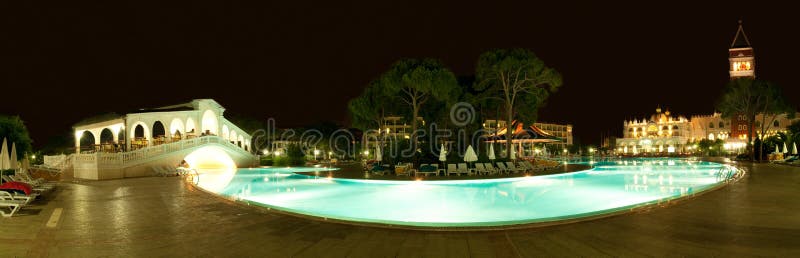 Night shooting of a beautiful hotel in Antalya. stock image Night shooting of a beautiful hotel in Antalya. stock image