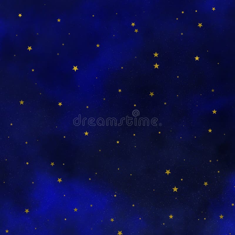 Night Sky with Gold Stars, Abstract Background, Magic Night Stock