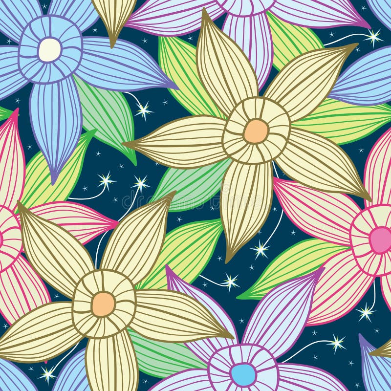 Night Sky Star Flower Seamless Pattern_eps stock illustration Night Sky Star Flower Seamless Pattern_eps stock illustration