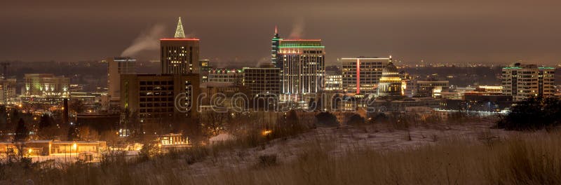 Night skyline of Boise Idaho in winter stock photography Night skyline of Boise Idaho in winter stock photography