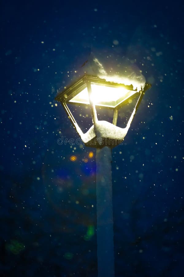 Night Snow with Lantern Winter Cold Weather Stock Photo Image of glow